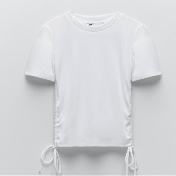 Zara Ruched Ribbed White Top - Picture 2 of 5